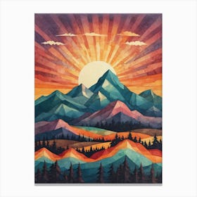 Minimalist Sunset Low Poly Mountains (22) Canvas Print