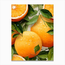 Vibrant Orange Fruit Illustration – Fresh Citrus Art With Dewy Leaves Canvas Print