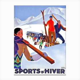 Skiing In France, Vintage Travel Poster Canvas Print