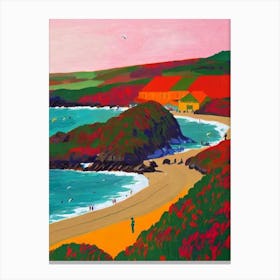 Perranporth Beach, Cornwall Hockney Style Canvas Print