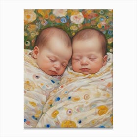 Classy Twins in a bed of flowers Klimt Style 1 Canvas Print