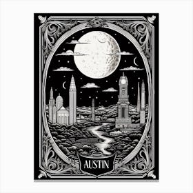Austin, United States, Tarot Card Travel  Line Art 3 Canvas Print