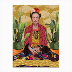 Mexican woman and cactus Canvas Print