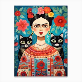 Frida Kahlo Two Cats Mexican Painting Botanical Floral Canvas Print