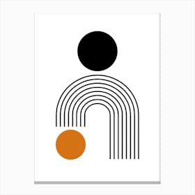 Boho rainbow fountain style design with orange and black circles minimalist geometric scalable Canvas Print