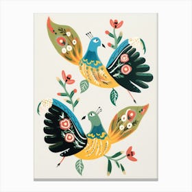 Folk Style Bird Painting Peacock 2 Canvas Print