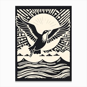 B&W Bird Linocut Seagull 4 Canvas Print