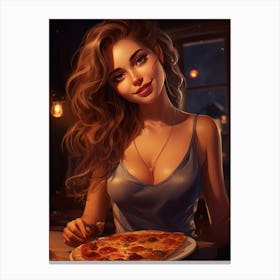 Beautiful Girl with Large pizza pie Canvas Print