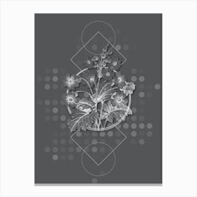 Vintage The Chinese Primrose Botanical with Line Motif and Dot Pattern in Ghost Gray n.0413 Canvas Print