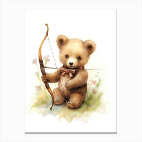 Archery Teddy Bear Painting Watercolour 1 Canvas Print