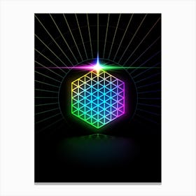 Neon Geometric Glyph in Candy Blue and Pink with Rainbow Sparkle on Black n.0181 Canvas Print