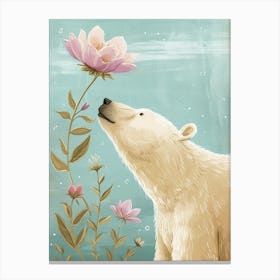 Polar Bear Sniffing A Flower Storybook Illustration 2 Canvas Print