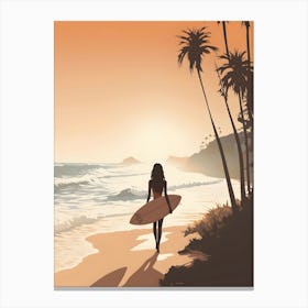 Surfer Girl On The Beach Canvas Print