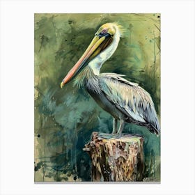 Pelican Pastel Watercolour 3 Canvas Print