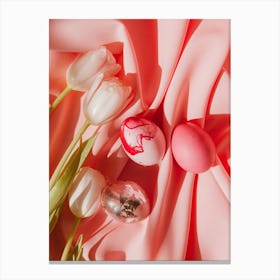 Easter Eggs On Pink Fabric Canvas Print