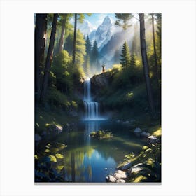 Forest waterfall in the alps #4 - Oil Painting Canvas Print