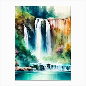 Plitvice Waterfalls, Croatia Water Colour  (3) Canvas Print