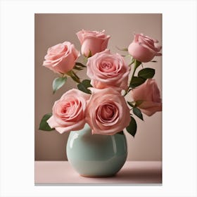 A Vase Of Pink Roses 90 Canvas Print