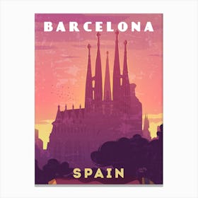 Barcelona, Spain — Retro travel minimalist poster Canvas Print