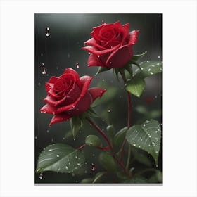 Red Roses At Rainy With Water Droplets Vertical Composition 42 Canvas Print