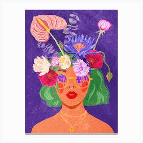 Girl with blooming Head Canvas Print