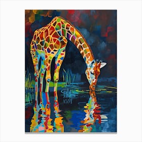 Giraffe Drinking From The Water 1 Canvas Print