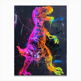 Neon Rainbow T Rex Paint Drip Canvas Print
