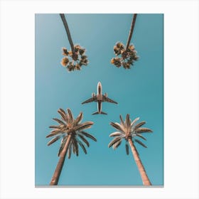 Airplane Flying Over Palm Trees 9 Canvas Print