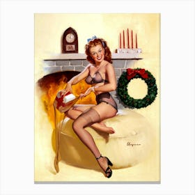 Sexy Pin Up Girl With A Present For You Canvas Print