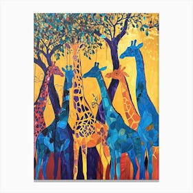Abstract Giraffe Herd Under The Trees 2 Canvas Print