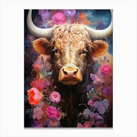 Bull In Flowers Canvas Print