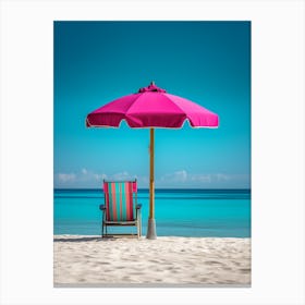 Pink Umbrella On The Beach Canvas Print