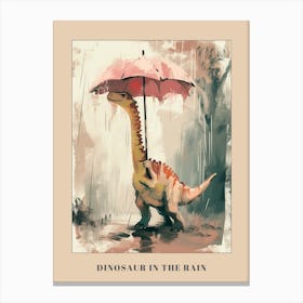Dinosaur In The Rain Holding An Umbrella 1 Poster Canvas Print
