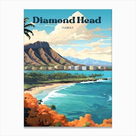Diamond Head Hawaii Mountain Travel Illustration Canvas Print