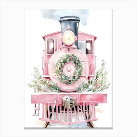 Christmas Train Watercolor Painting Canvas Print