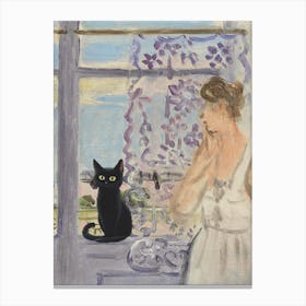 Woman On The Window With A Cat   Portrait   Matisse Inspired Canvas Print