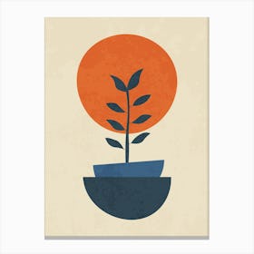 Minimal Abstract Plant with Geometric Shapes in Retro Style Canvas Print