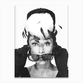 Audrey With SunGlasses, Vintage Black and White Old Photo Canvas Print