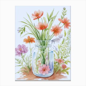 Beautiful Flowers In A Jar Canvas Print