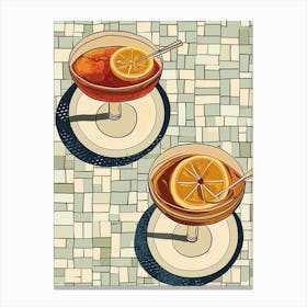Cocktail & Orange Slice On A Tiled Background Canvas Print