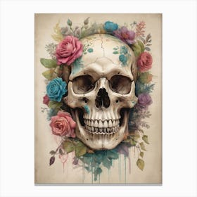 Floral Skull Vintage Painting (22) Canvas Print