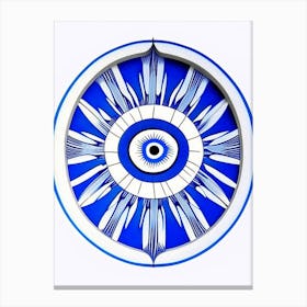 Dharma Wheel, Symbol, Third Eye Blue & White 5 Canvas Print