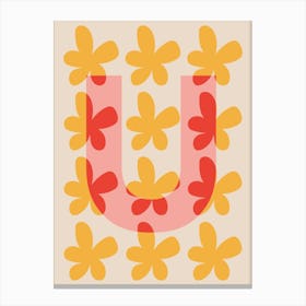 Alphabet Flower Letter U Print - Pink, Yellow, Red Canvas Print