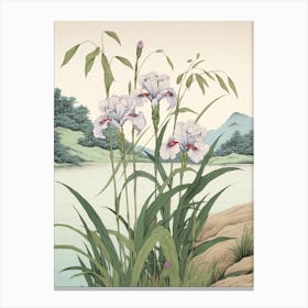 Hanashobu Japanese Water Iris 2 Vintage Japanese Botanical Canvas Print