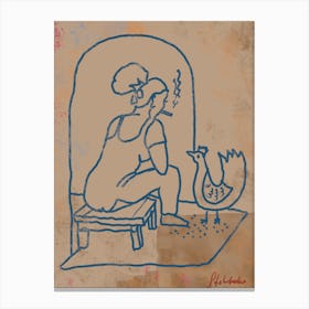 Conversation with a chicken Canvas Print