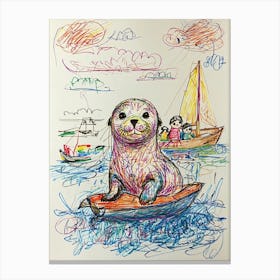 Sea Lion In A Boat Canvas Print