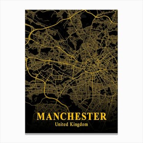 Manchester Gold City Map 1 Canvas Print