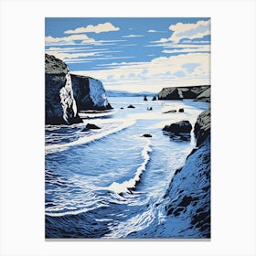 Linocut Of Barafundle Bay Beach Pembrokeshire Wales 3 Canvas Print