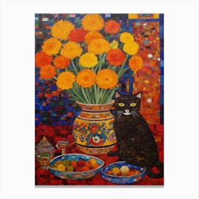 Marigold With A Cat 4 Art Nouveau Klimt Style Canvas Print