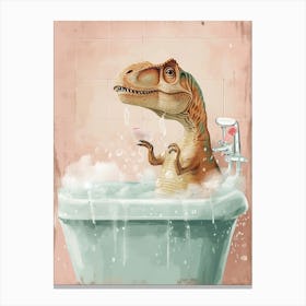 Dinosaur In The Bubble Bath Pastels Canvas Print